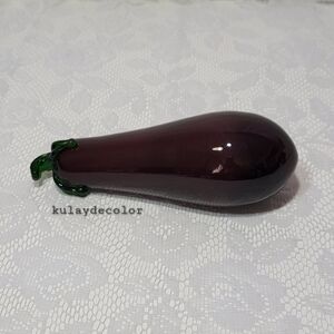 Vintage Murano Style Hand Blown Art Glass Eggplant Figurine Purple Aubergine MCM